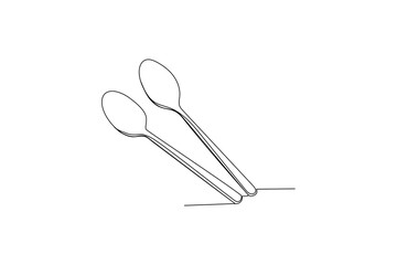 Single one line drawing spoons. Tableware concept. Continuous line draw design graphic vector illustration.