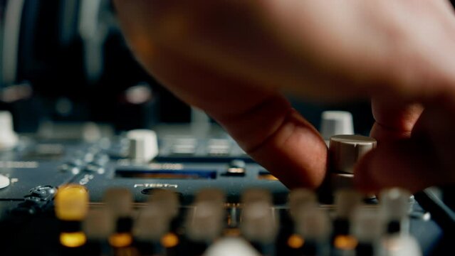 The captain presses the buttons on the control panel to start the engine of the plane flight Up close flight simulator
