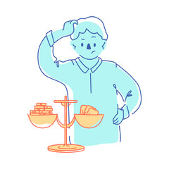 man weighs the money