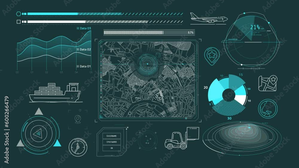 Canvas Prints animated infographics on the theme of geolocation and cargo transportation.