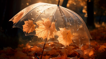 Transparent umbrella with autumn leaves 