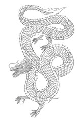Line art of japanese dragon isolated on white background. vector illusration
