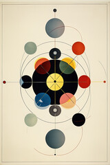 Abstract Bauhaus style background, trendy 20s geometric symmetrical design poster, generative AI digital art.