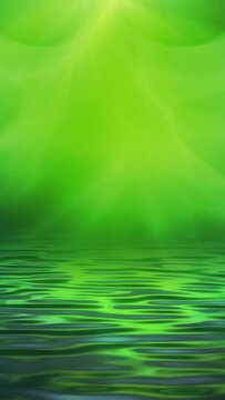 Aurora over water loop. Smoke or mist reflected in water ripples. Mystical fantasy scene with copy space. Green, blue. Vertical video.