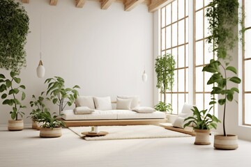 Japandi Scandinavian design living room. Generative AI.