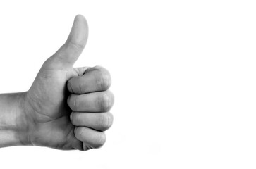 Positive symbol on white isolated background. Hand showing the thumb that is ok.
