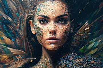 Pointillism beautiful woman by Karol Bakowl photography. Generative AI AIG15.