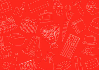 線画の母の日のプレゼントの背景イラスト_赤
