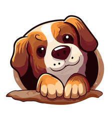 playful dog peeking out of  a hole