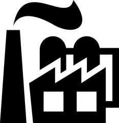 Factory icon, industrial plant monochrome symbol, or sign. Refinery industrial building, manufacturing, heavy industry monochrome vector symbol or minimal icon with factory or plant pipeline, chimney.