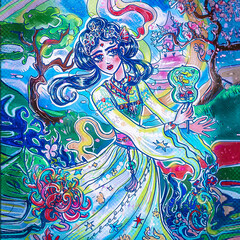 Obraz na płótnie Canvas Chinese girl with flowers