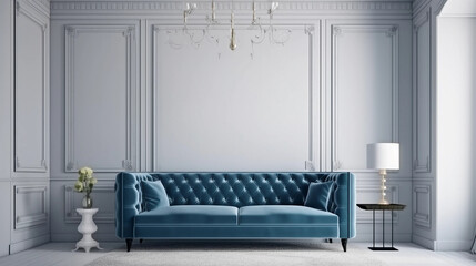 青色のソファのある部屋