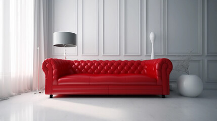 赤色のソファのある部屋 - obrazy, fototapety, plakaty