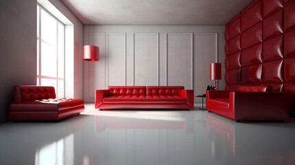 赤色のソファのある部屋