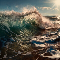 bright and clear sea wave in the sunlight. High quality Generative AI