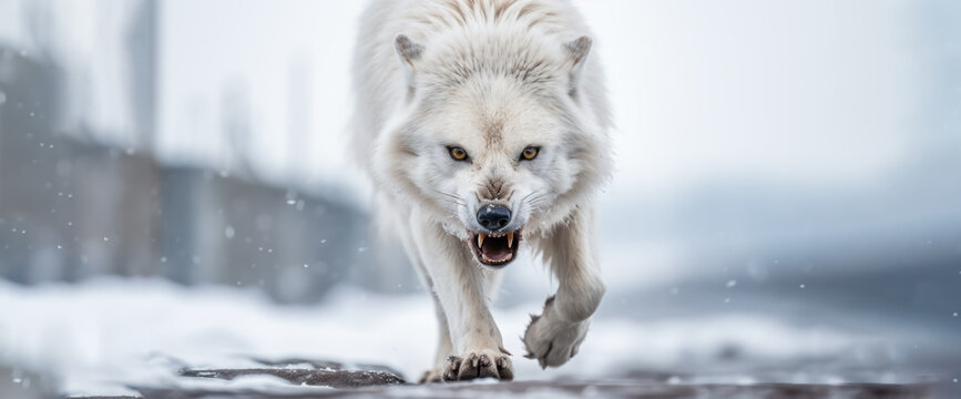 White Wolf, The Lethal Beauty of the Arctic Wolf: Stunning Yet Deadly.  Generative AI.