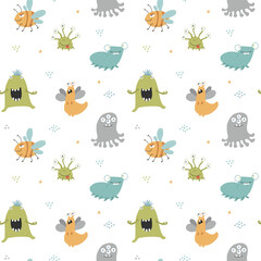 Fototapeta premium Cute monsters seamless pattern. Cartoon monsters background. Vector illustration