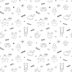 Cute monsters seamless pattern. Cartoon monsters background. Vector illustration