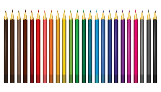 Color pencils set. 24 colored pencils. Vector illustration