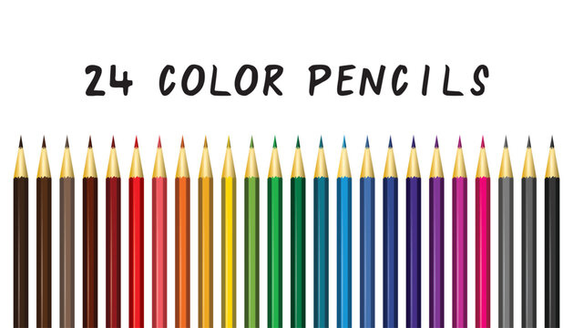 Color pencils set. 24 colored pencils. Vector illustration