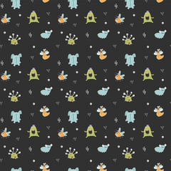 Cute monsters seamless pattern. Cartoon monsters background. Vector illustration