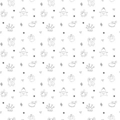 Cute monsters seamless pattern. Cartoon monsters background. Vector illustration