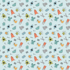 Cute monsters seamless pattern. Cartoon monsters background. Vector illustration