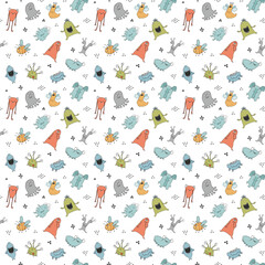 Cute monsters seamless pattern. Cartoon monsters background. Vector illustration