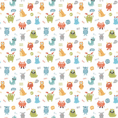 Obraz na płótnie Canvas Cute monsters seamless pattern. Cartoon monsters background. Vector illustration