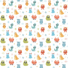 Cute monsters seamless pattern. Cartoon monsters background. Vector illustration