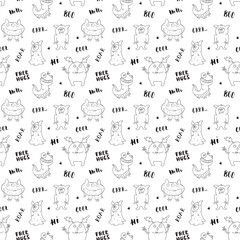 Cute monsters seamless pattern. Cartoon monsters background. Vector illustration