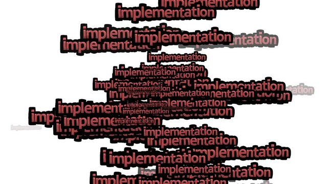 animated video scattered with the words IMPLEMENTATION on a white background
