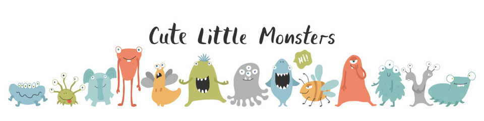 Cute monsters set. Cartoon monsters collection. Vector illustration