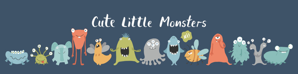Cute monsters set. Cartoon monsters collection. Vector illustration