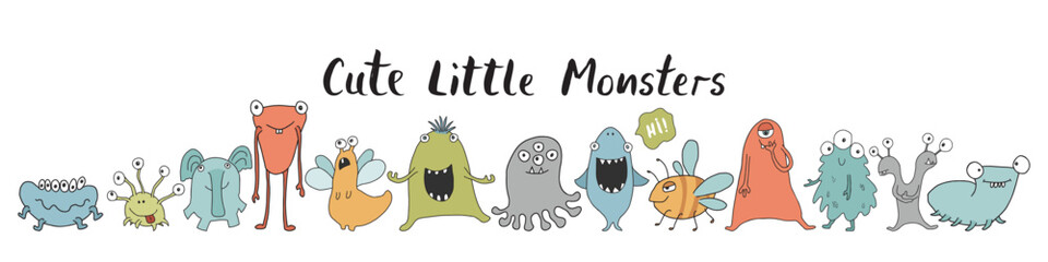 Cute monsters set. Cartoon monsters collection. Vector illustration