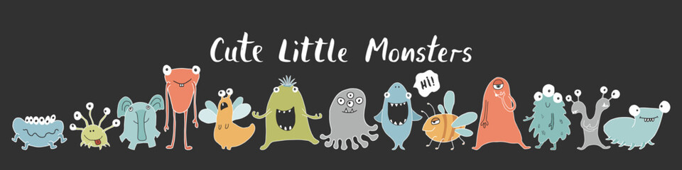Cute monsters set. Cartoon monsters collection. Vector illustration