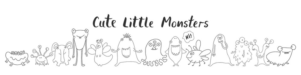 Cute monsters set. Cartoon monsters collection. Vector illustration