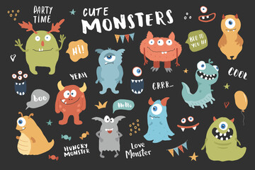 Cute monsters set. Cartoon monsters collection. Vector illustration © saint_antonio