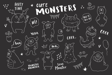 Cute monsters set. Cartoon monsters collection. Vector illustration