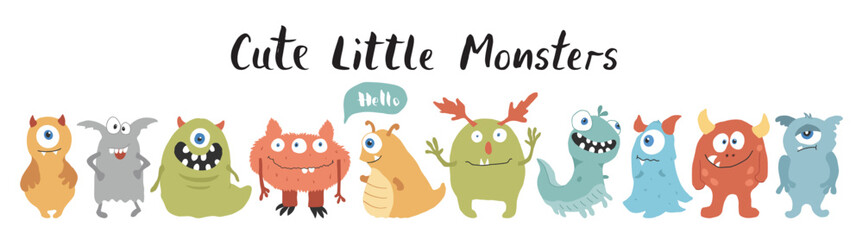 Cute monsters set. Cartoon monsters collection. Vector illustration