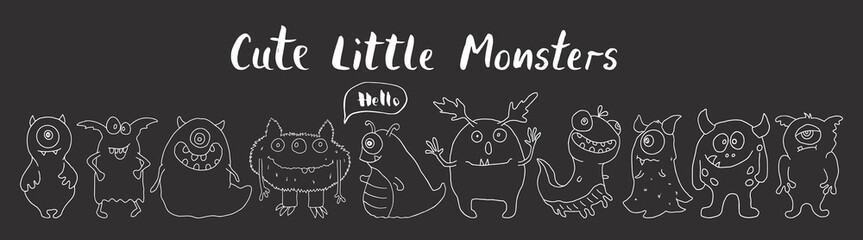 Cute monsters set. Cartoon monsters collection. Vector illustration