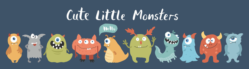 Cute monsters set. Cartoon monsters collection. Vector illustration