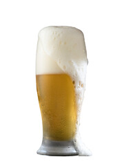 A glass of beer with a foamy head 