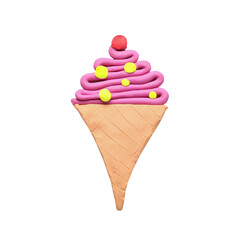 Ice cream cone made of plasticine isolated on white, top view