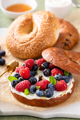 Homemade freshly baked bagels ready to eat