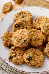 Healthy breakfast cookies with oatmeal, pecans and cranberry