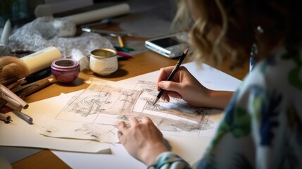 fashion designer working on a sketch generative ai