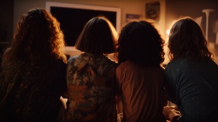Fototapeta premium group of friends gathered for a movie night generative ai