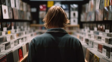 person browsing vinyl records or music in a store generative ai