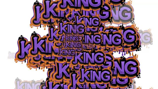 animated video scattered with the words KING on a white background